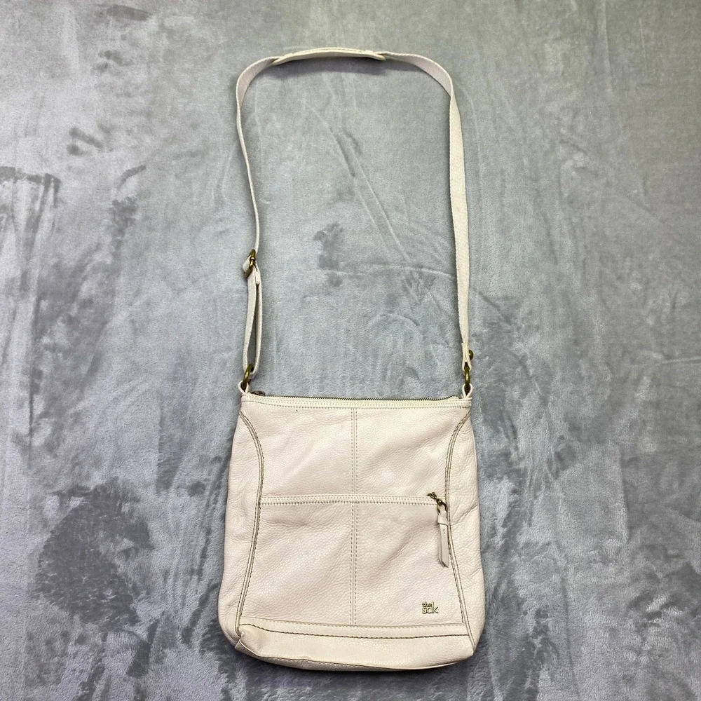 The Sak Pale Pink Leather Crossbody Bag Flap Zip Pockets Adjustable Strap‎